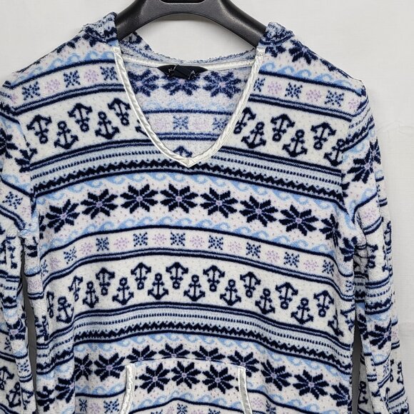 Nautica Womens Sweater Dress Hoodie Size Medium Fleece Anchor Print 3/4 Sleeve - Picture 9 of 14